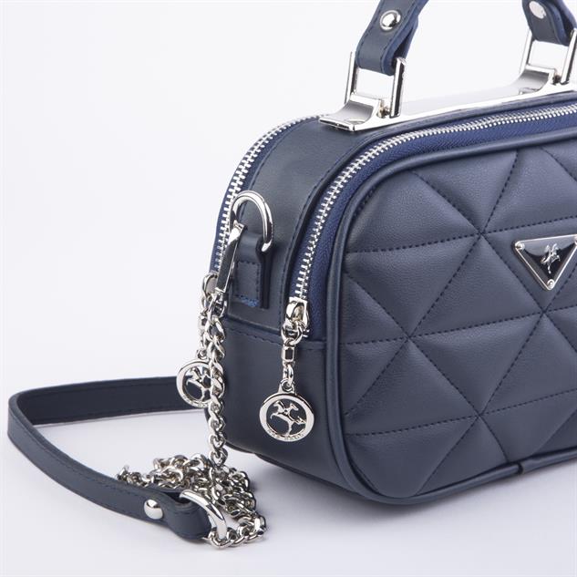 Nas Bag Zincirli Kapitone Çift Gözlü El ve Çapraz Çanta Lacivert  Dona ( 21x16 cm )