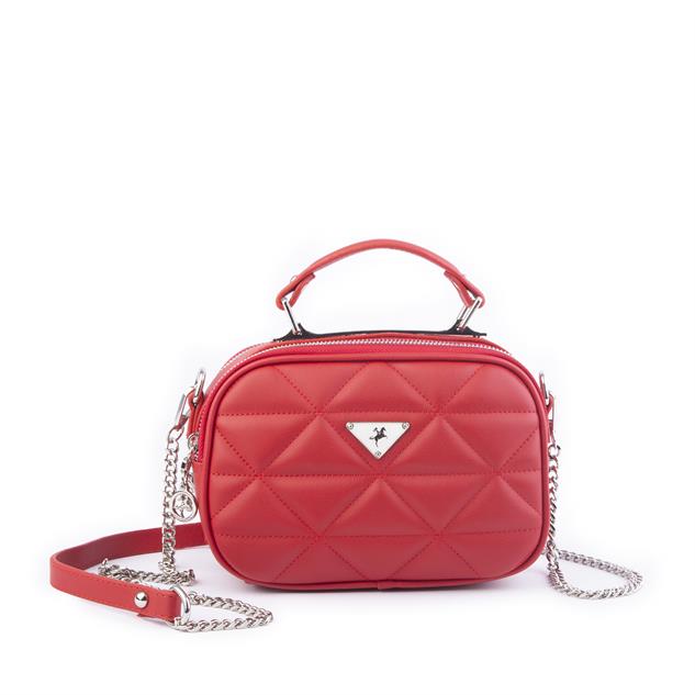 Nas Bag Zincirli Kapitone Çift Gözlü El ve Çapraz Çanta Kırmızı Dona ( 21x16 cm )