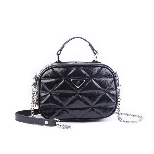 Nas Bag Zincirli Kapitone Çift Gözlü El ve Çapraz Çanta Siyah Krşk Rugan ( 21x16 cm )