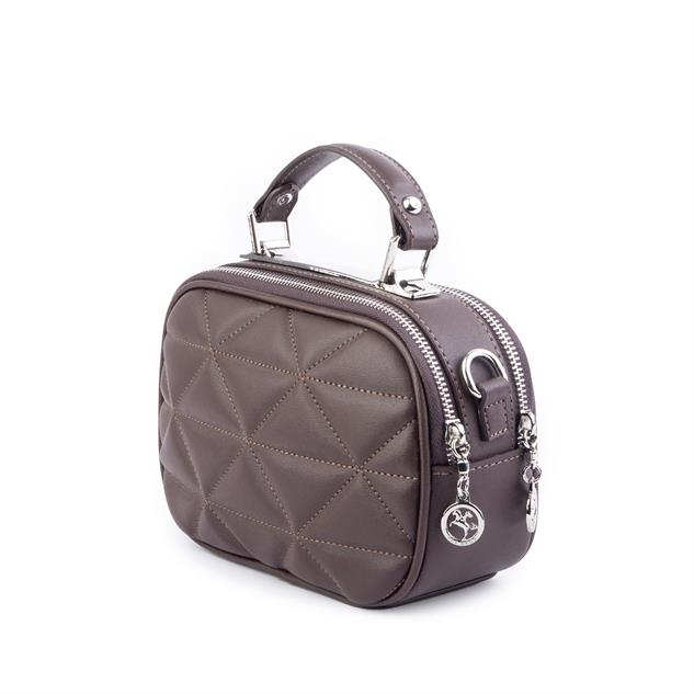 Nas Bag Zincirli Kapitone Çift Gözlü El ve Çapraz Çanta Kahve Dona ( 21x16 cm )