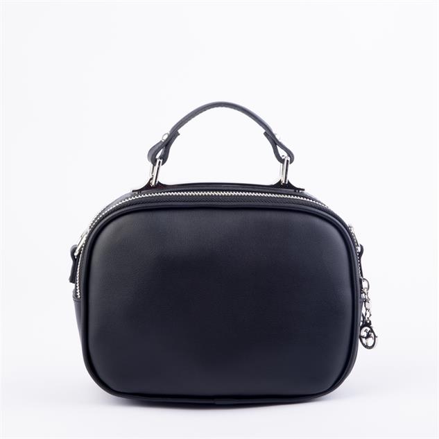 Nas Bag Zincirli Kapitone Çift Gözlü El ve Çapraz Çanta Siyah Gümüş Taşlı ( 21x16 cm )