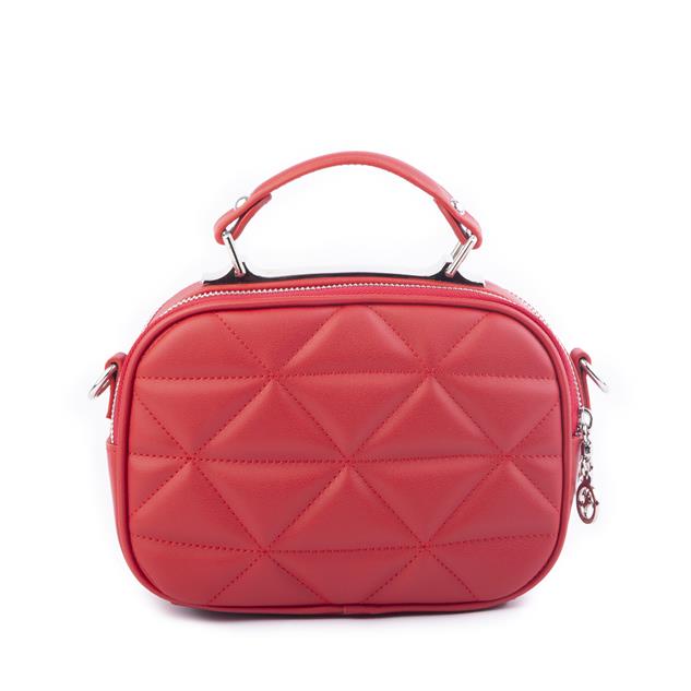 Nas Bag Zincirli Kapitone Çift Gözlü El ve Çapraz Çanta Kırmızı Dona ( 21x16 cm )