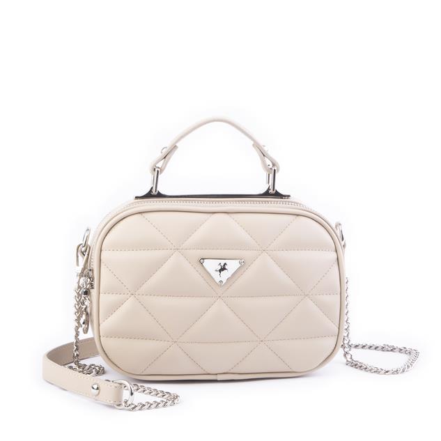 Nas Bag Zincirli Kapitone Çift Gözlü El ve Çapraz Çanta Kum  Dona ( 21x16 cm )