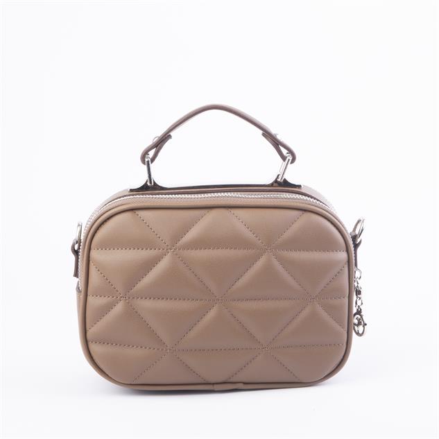 Nas Bag Zincirli Kapitone Çift Gözlü El ve Çapraz Çanta Vizon Dona ( 21x16 cm )