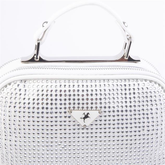 Nas Bag Zincirli Kapitone Çift Gözlü El ve Çapraz Çanta Beyaz Taşlı ( 21x16 cm )