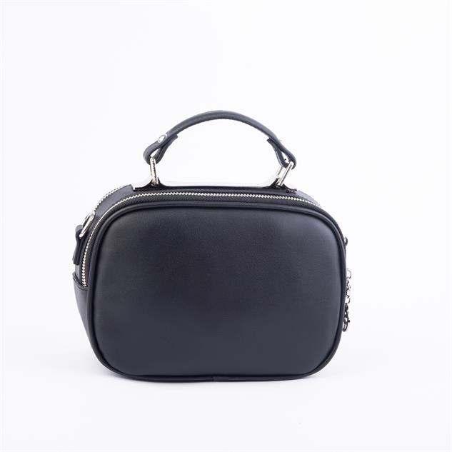Nas Bag Zincirli Kapitone Çift Gözlü El ve Çapraz Çanta Siyah  Taşlı ( 21x16 cm )