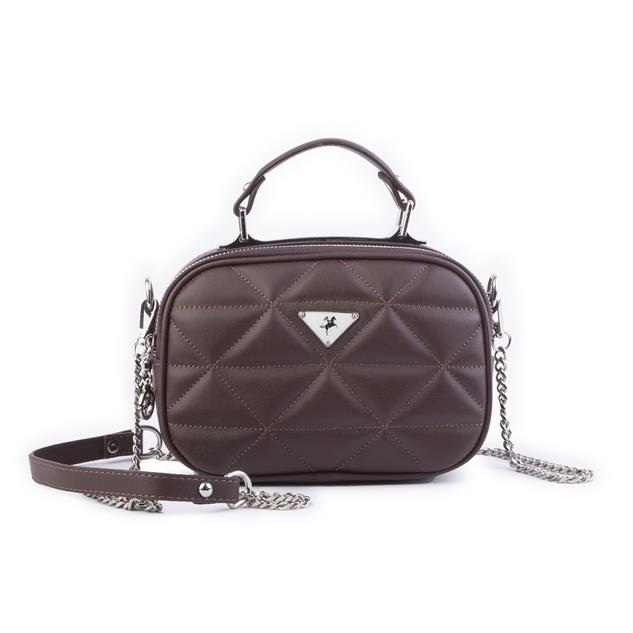 Nas Bag Zincirli Kapitone Çift Gözlü El ve Çapraz Çanta Kahve Dona ( 21x16 cm )