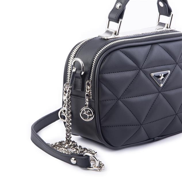 Nas Bag Zincirli Kapitone Çift Gözlü El ve Çapraz Çanta Siyah   Dona ( 21x16 cm )