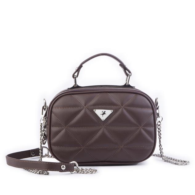 Nas Bag Zincirli Kapitone Çift Gözlü El ve Çapraz Çanta Kahve Dona ( 21x16 cm )