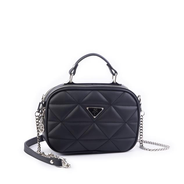 Nas Bag Zincirli Kapitone Çift Gözlü El ve Çapraz Çanta Siyah   Dona ( 21x16 cm )