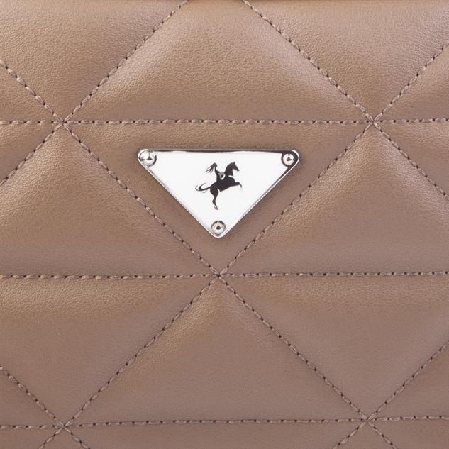 Nas Bag Zincirli Kapitone Çift Gözlü El ve Çapraz Çanta Vizon Dona ( 21x16 cm )