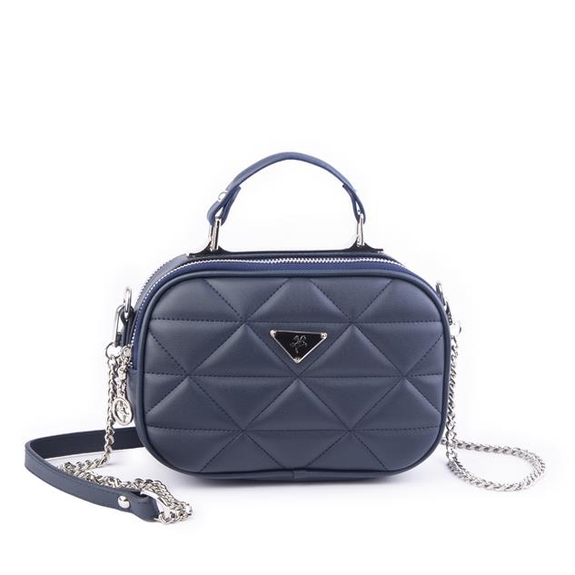 Nas Bag Zincirli Kapitone Çift Gözlü El ve Çapraz Çanta Lacivert  Dona ( 21x16 cm )