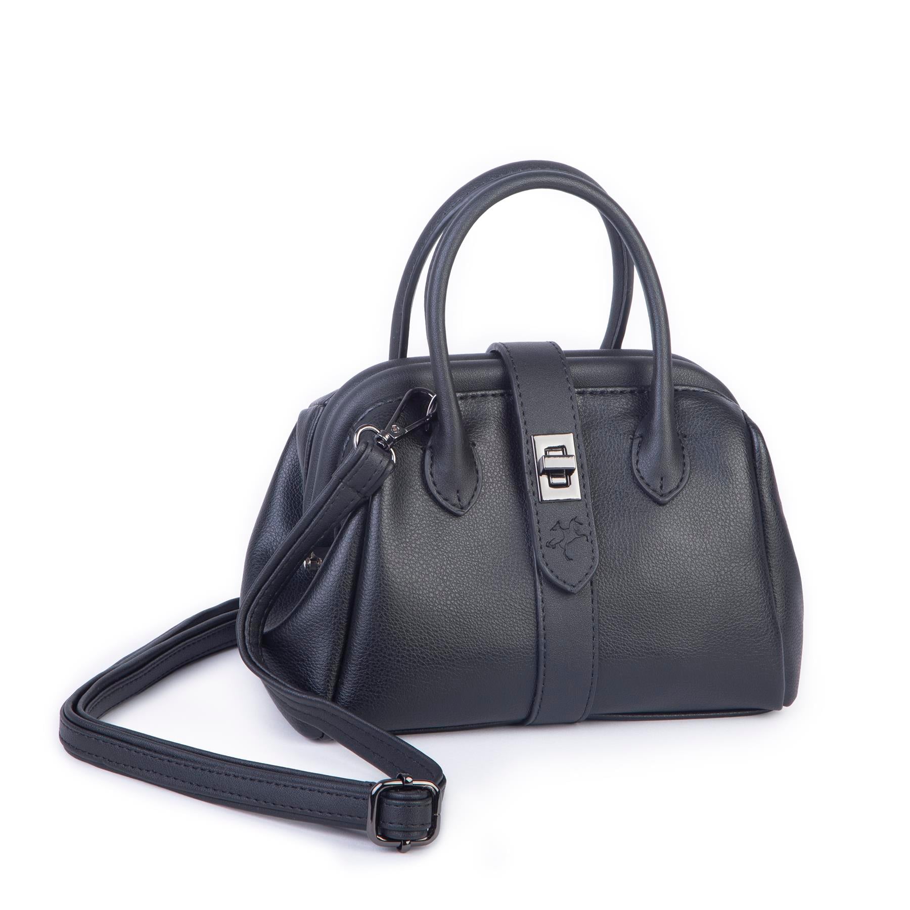  Nas Bag Kadın  Mini Boy Klipsli El ve Postacı Çantası Siyah Golf (20x13 cm)