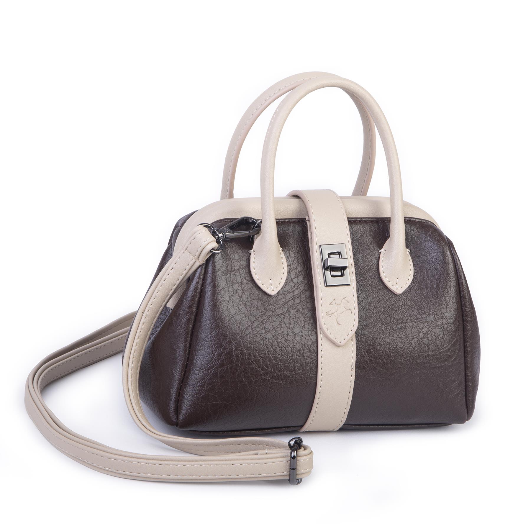  Nas Bag Kadın  Mini Boy Klipsli El ve Postacı Çantası Kahve Kum Victoria (20x13 cm)