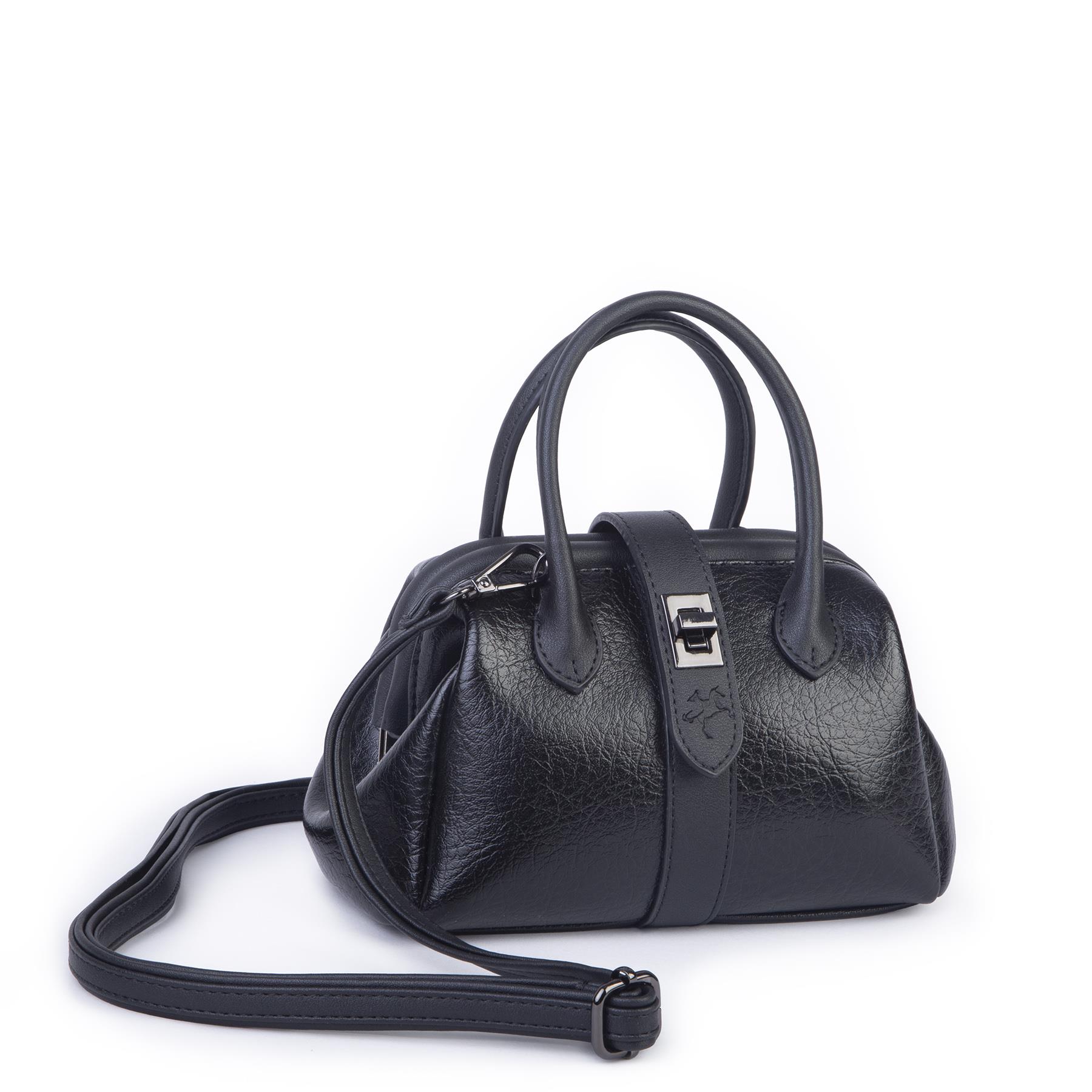  Nas Bag Kadın  Mini Boy Klipsli El ve Postacı Çantası Siyah Victoria (20x13 cm)