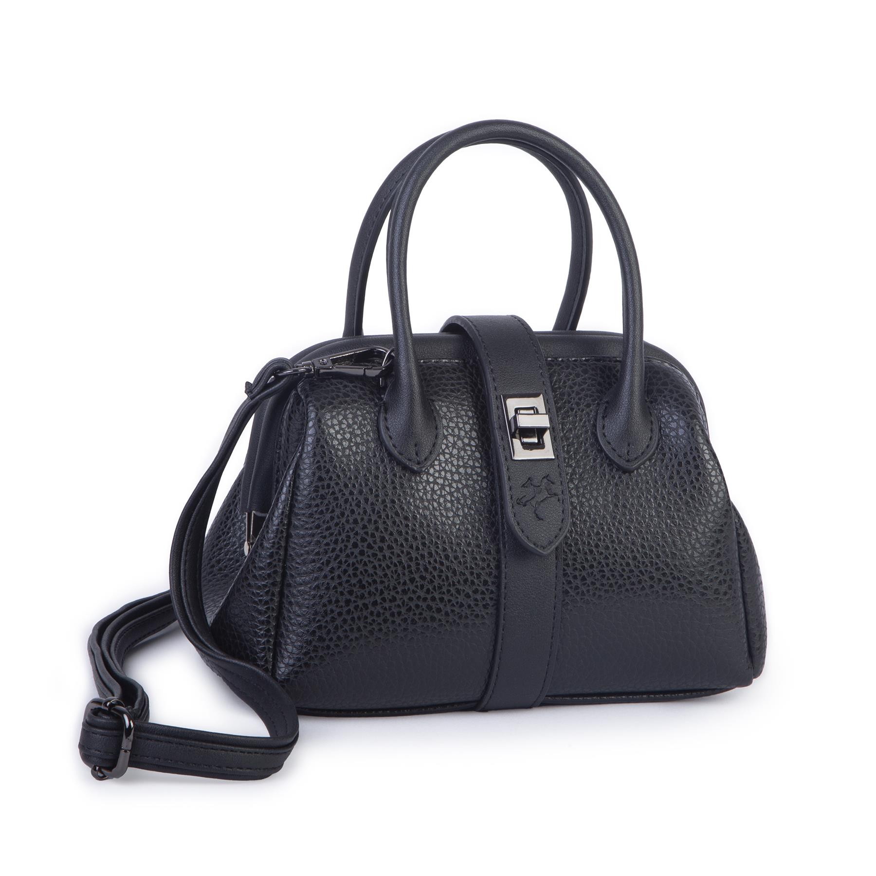  Nas Bag Kadın  Mini Boy Klipsli El ve Postacı Çantası Siyah Lopez (20x13 cm)