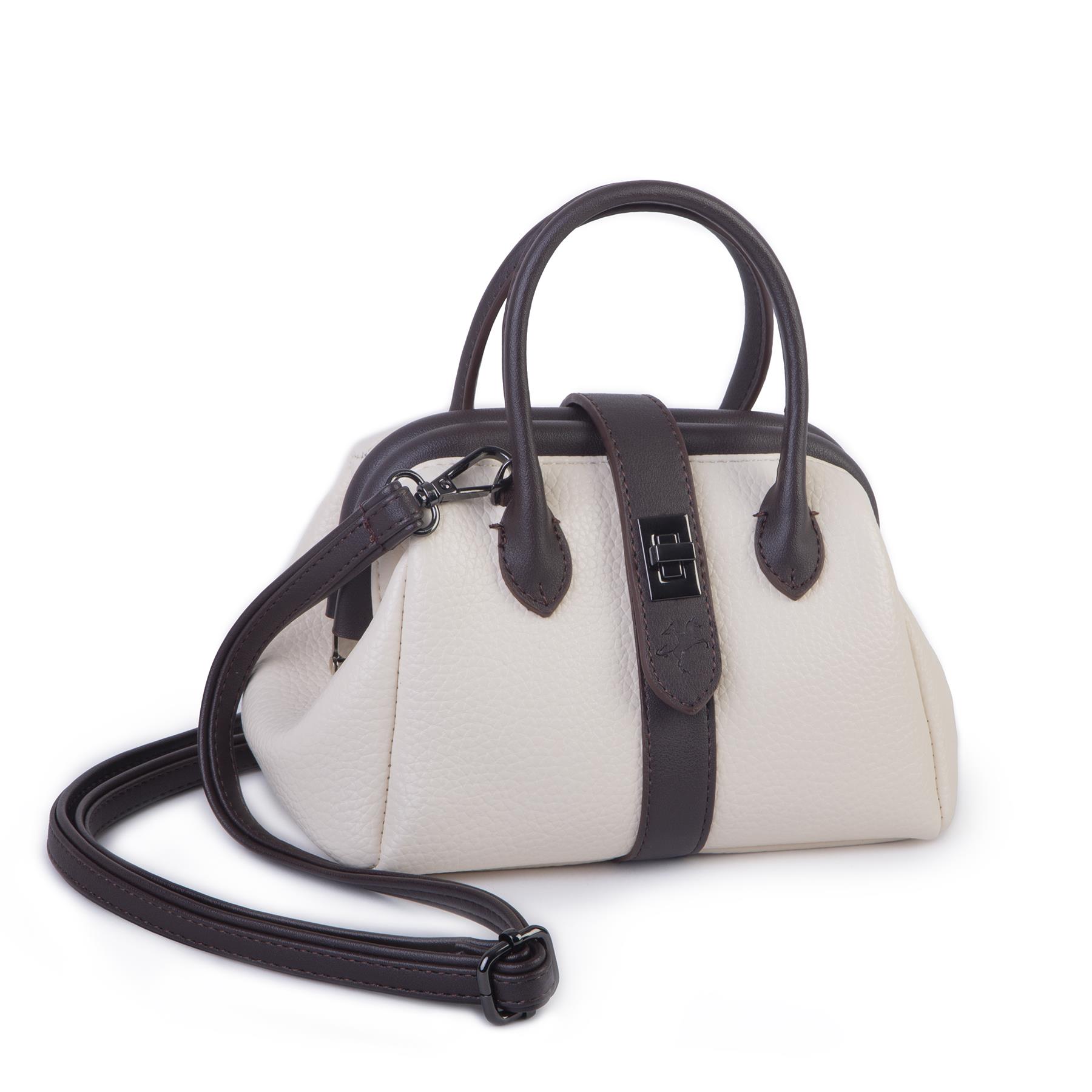  Nas Bag Kadın  Mini Boy Klipsli El ve Postacı Çantası Krem Kahve Lopez (20x13 cm)
