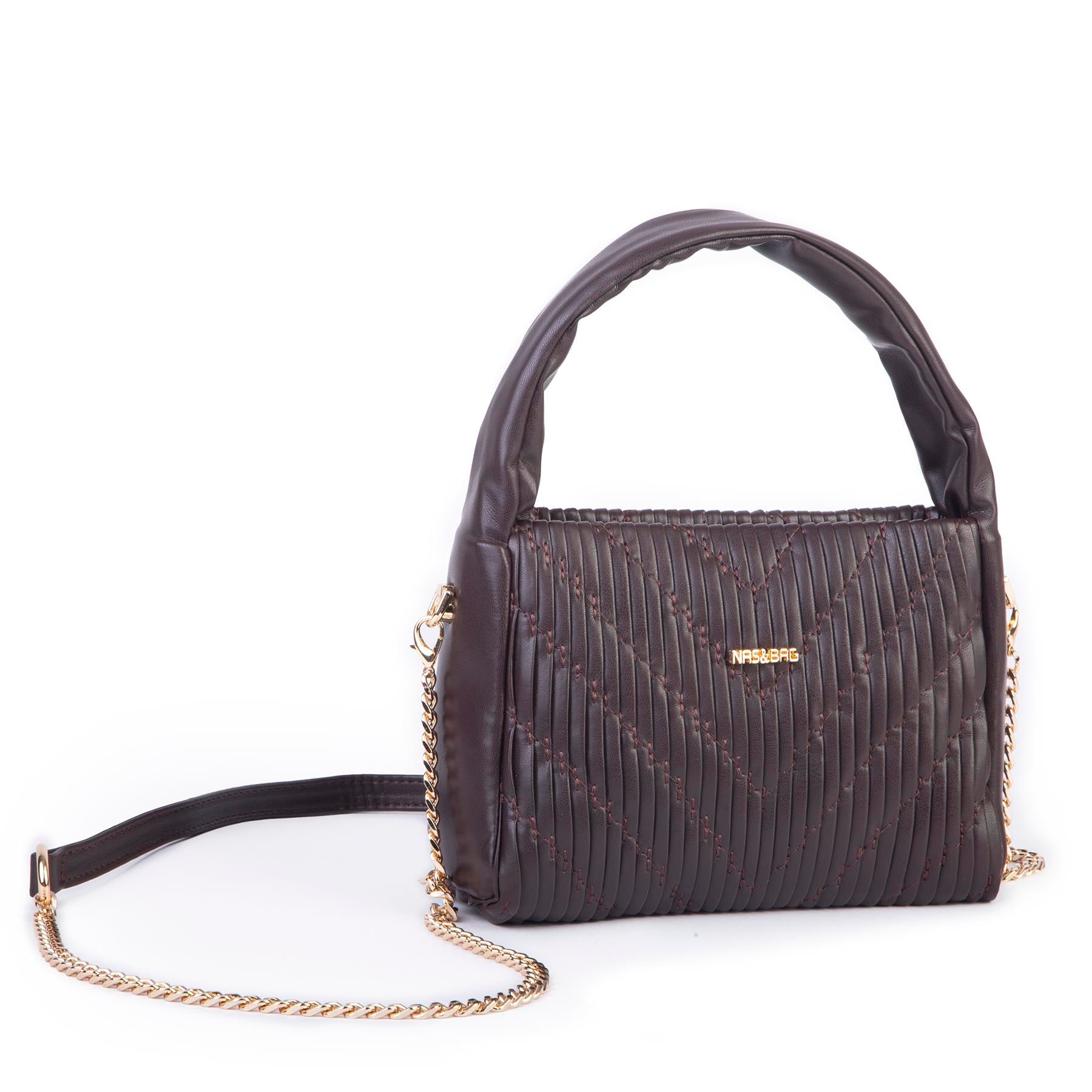  Nas Bag Kadın  Mini Boy Omuz Çapraz ve El Çantası ( 19x15 cm) Kahverengi