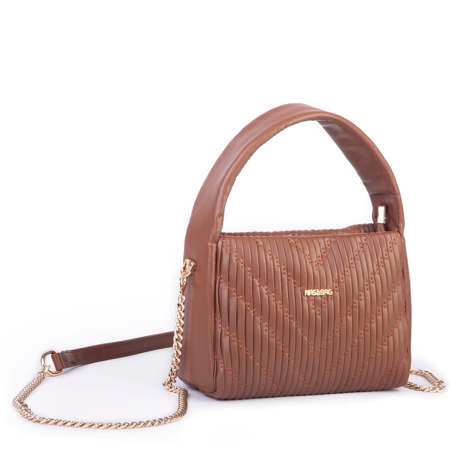  Nas Bag Kadın  Mini Boy Omuz Çapraz ve El Çantası ( 19x15 cm) Taba