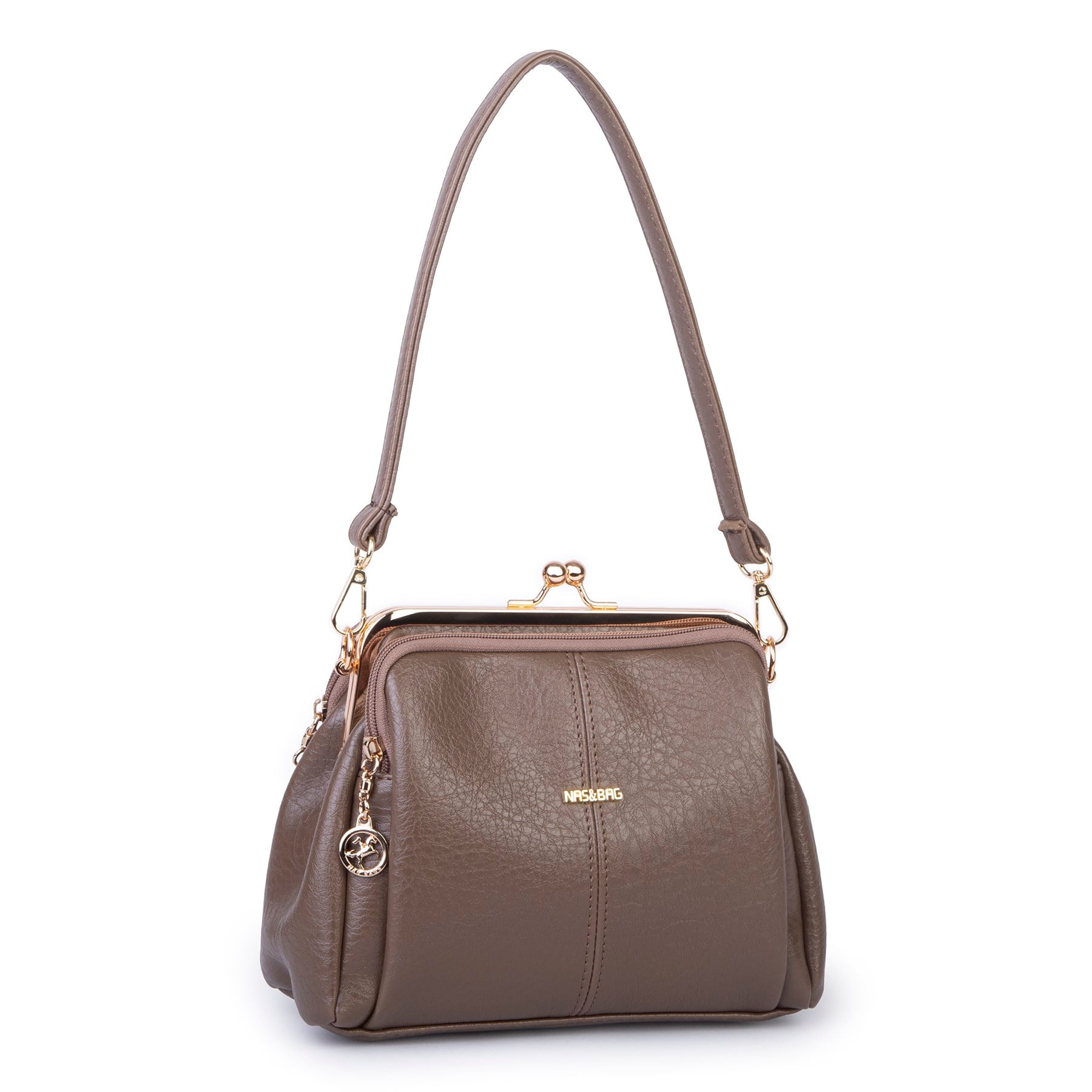 Nas Bag Burslu Klipsli Vintage Omuz ve Çapraz Çanta (23x20 cm ebatlarındadır) Vizon Victoria