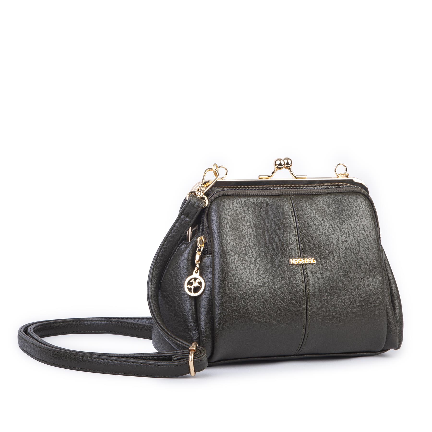 Nas Bag Burslu Klipsli Vintage Omuz ve Çapraz Çanta (23x20 cm ebatlarındadır) Haki Victoria
