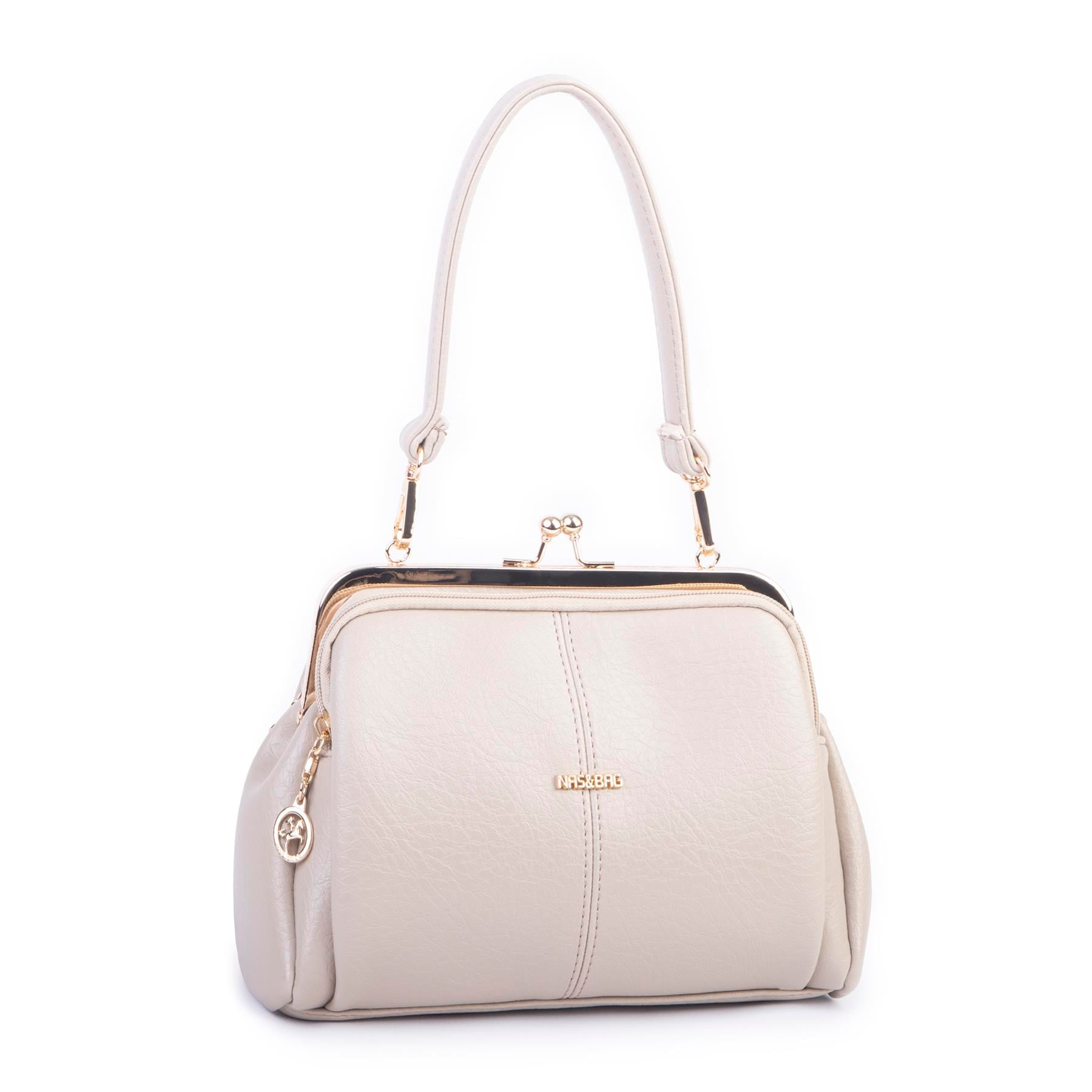 Nas Bag Burslu Klipsli Vintage Omuz ve Çapraz Çanta (23x20 cm ebatlarındadır) Kum Victoria