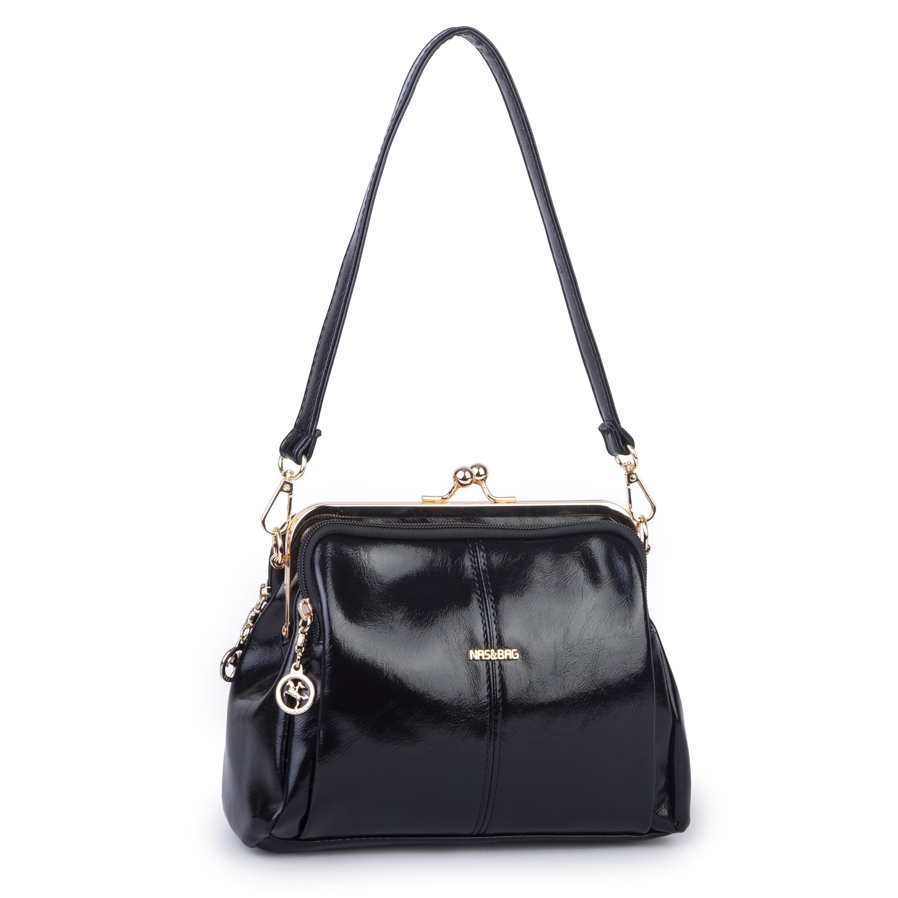 Nas Bag Burslu Klipsli Vintage Omuz ve Çapraz Çanta (23x20 cm ebatlarındadır) Siyah Yankı
