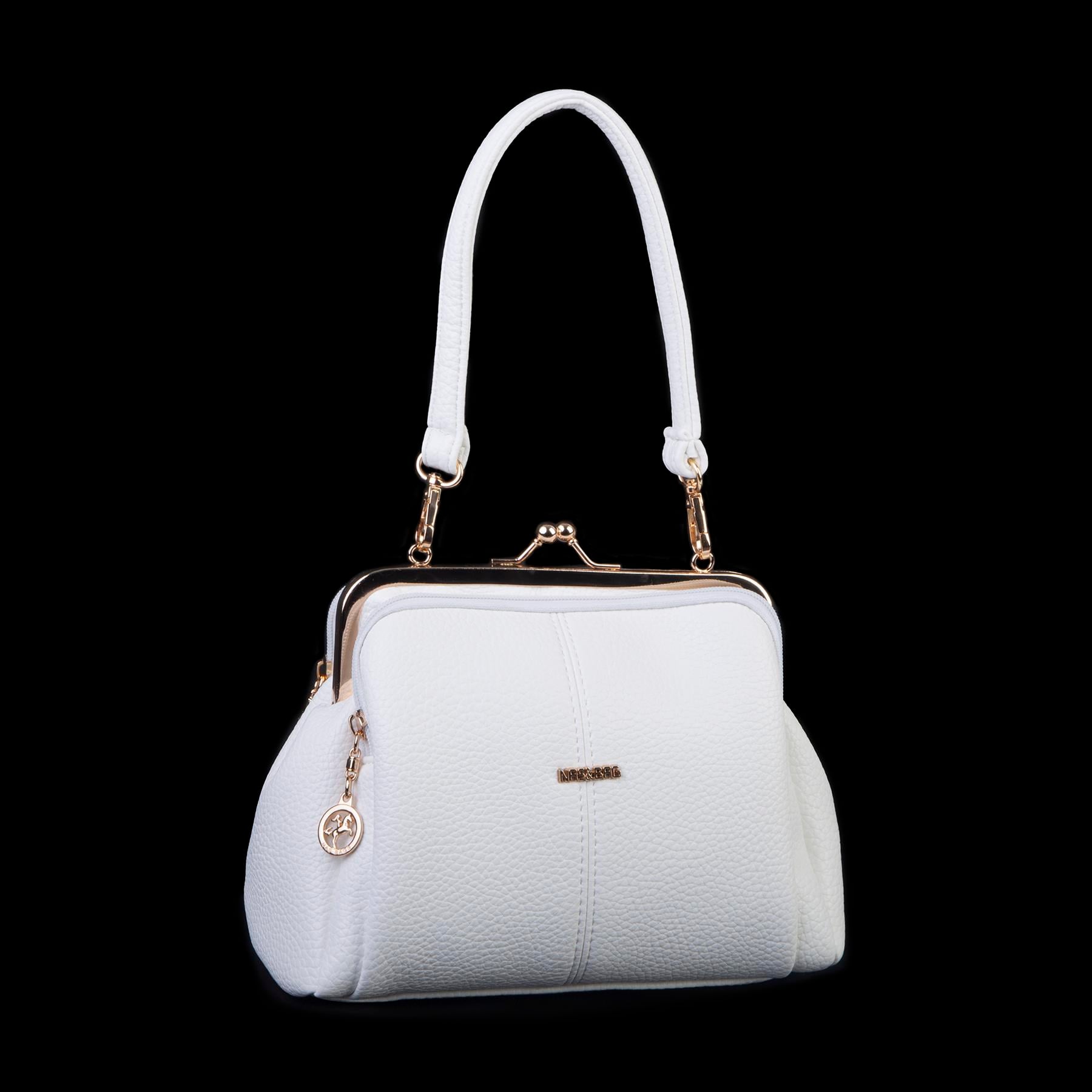 Nas Bag Burslu Klipsli Vintage Omuz ve Çapraz Çanta (23x20 cm ebatlarındadır) Beyaz Lopez
