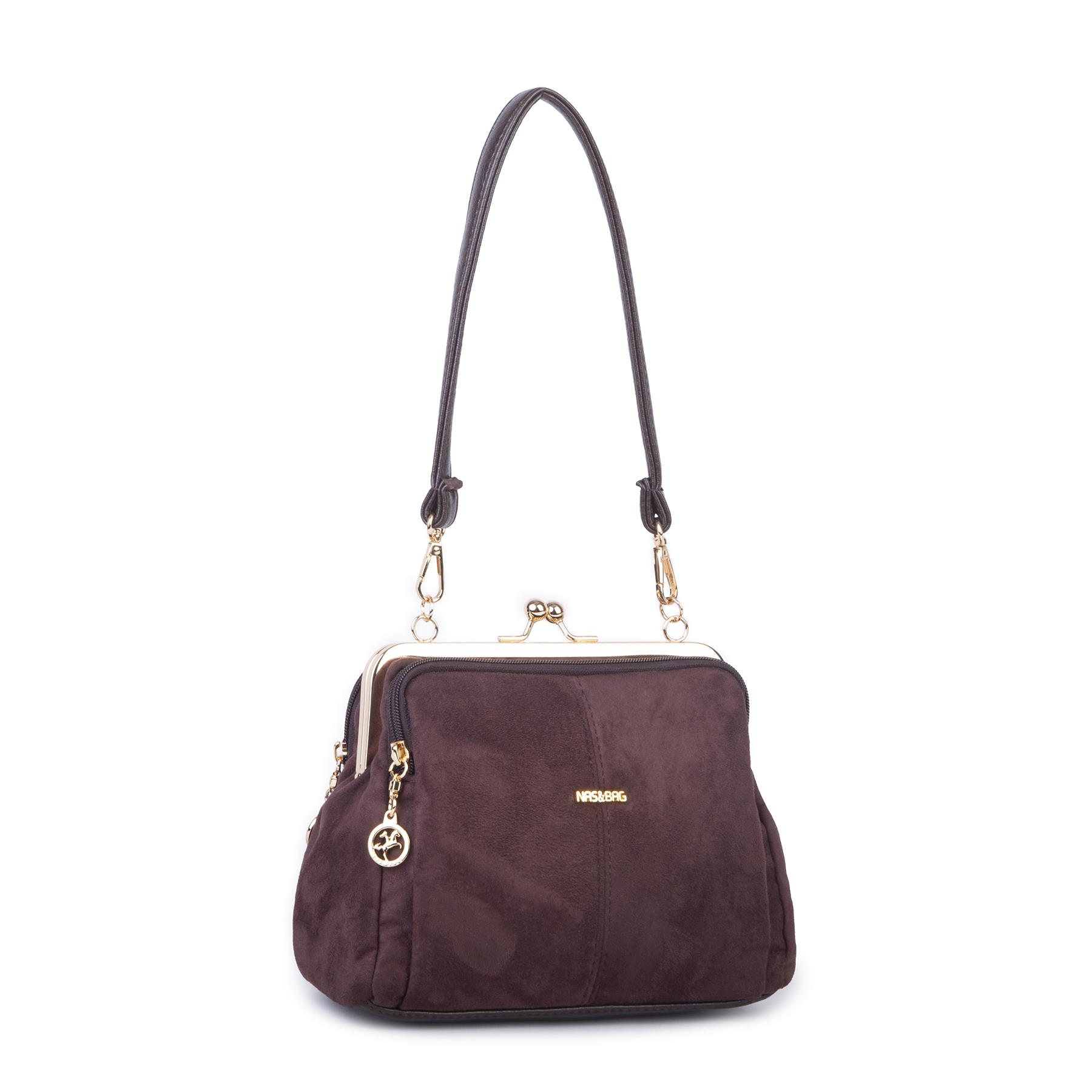 Nas Bag Burslu Klipsli Vintage Omuz ve Çapraz Çanta (23x20 cm ebatlarındadır) Kahve Süet