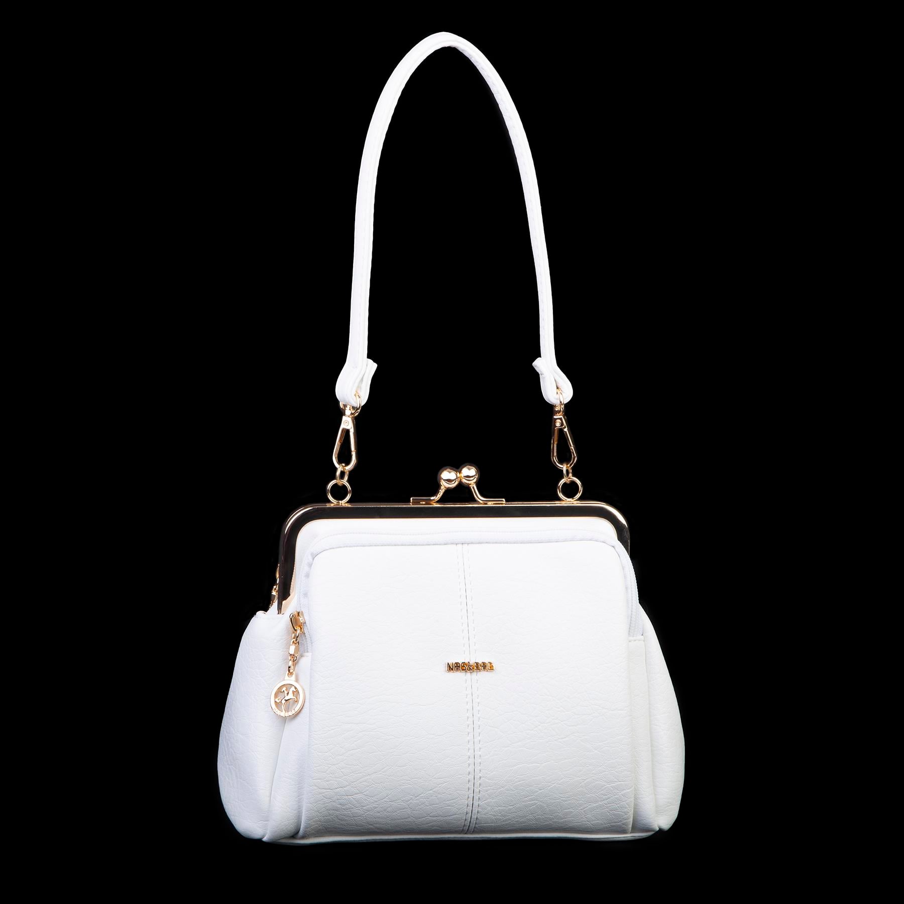 Nas Bag Burslu Klipsli Vintage Omuz ve Çapraz Çanta (23x20 cm ebatlarındadır) Beyaz Victoria
