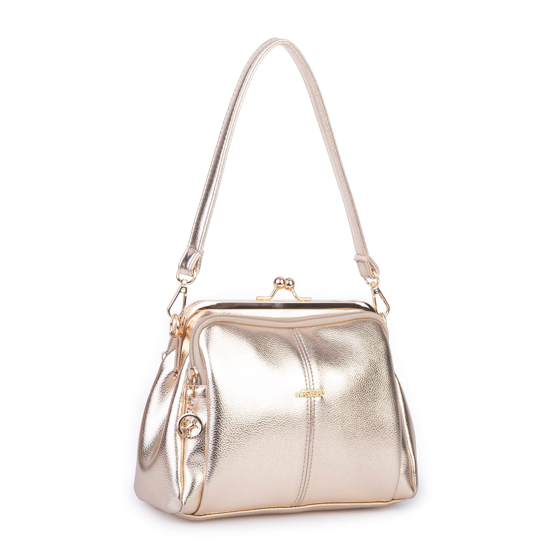 Nas Bag Burslu Klipsli Vintage Omuz ve Çapraz Çanta (23x20 cm ebatlarındadır) Gold