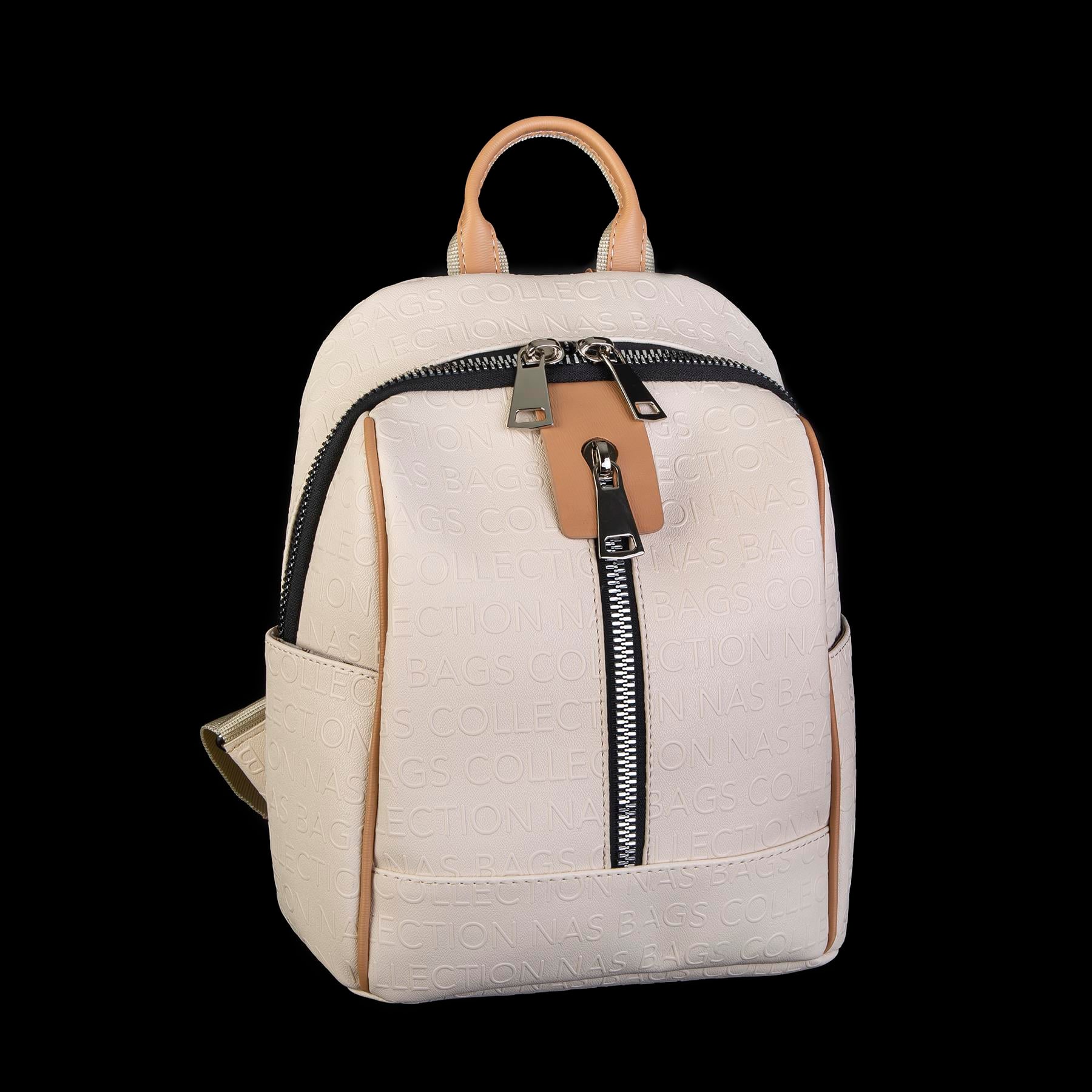 Nas Bag Büyük Boy Geniş İç Hacim Kadın Sırt Çantası Krem Camel Gofraj