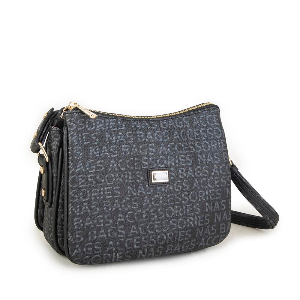 Nas Bag Çapraz Çanta Siyah Yazili
