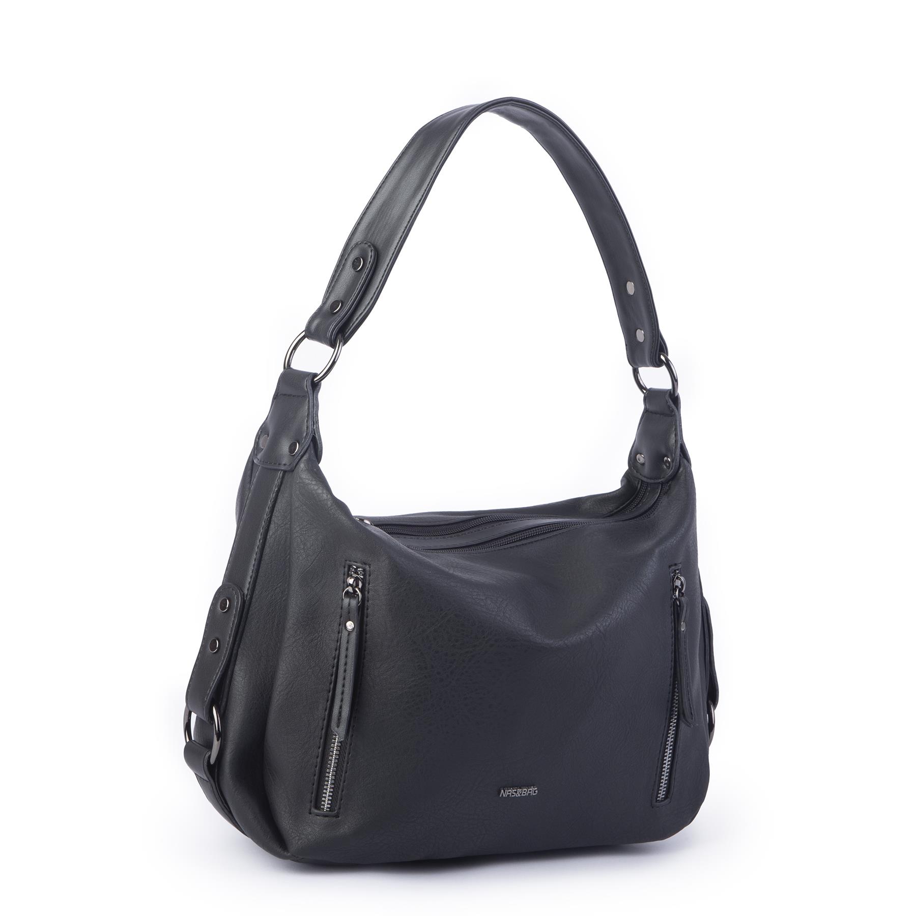 Nas Bag Çok Gözlü Kadın Omuz ve Çapraz Çanta (33x25 cm ) Siyah  Raven 