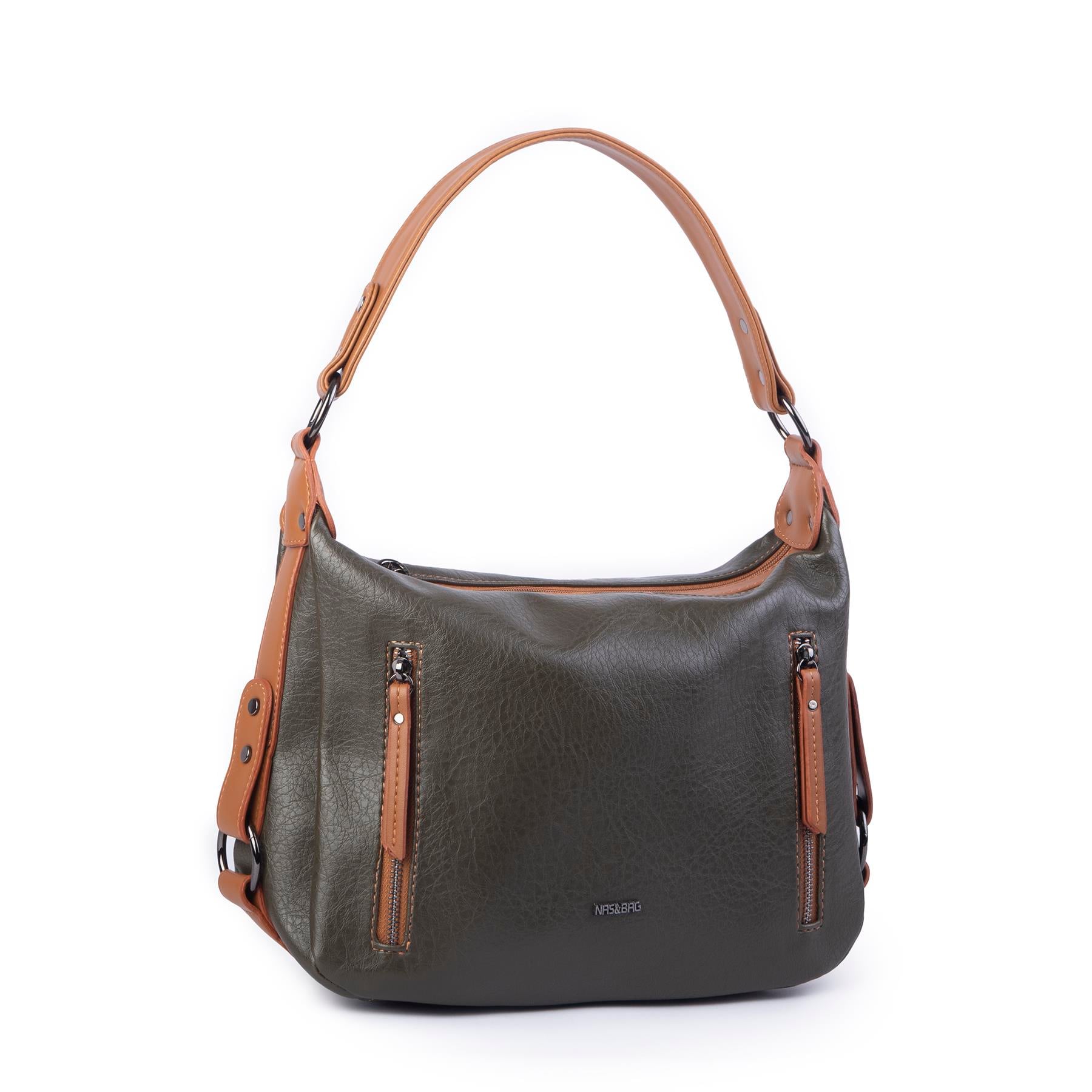 Nas Bag Çok Gözlü Kadın Omuz ve Çapraz Çanta (33x25 cm ) Haki  Taba Victoria