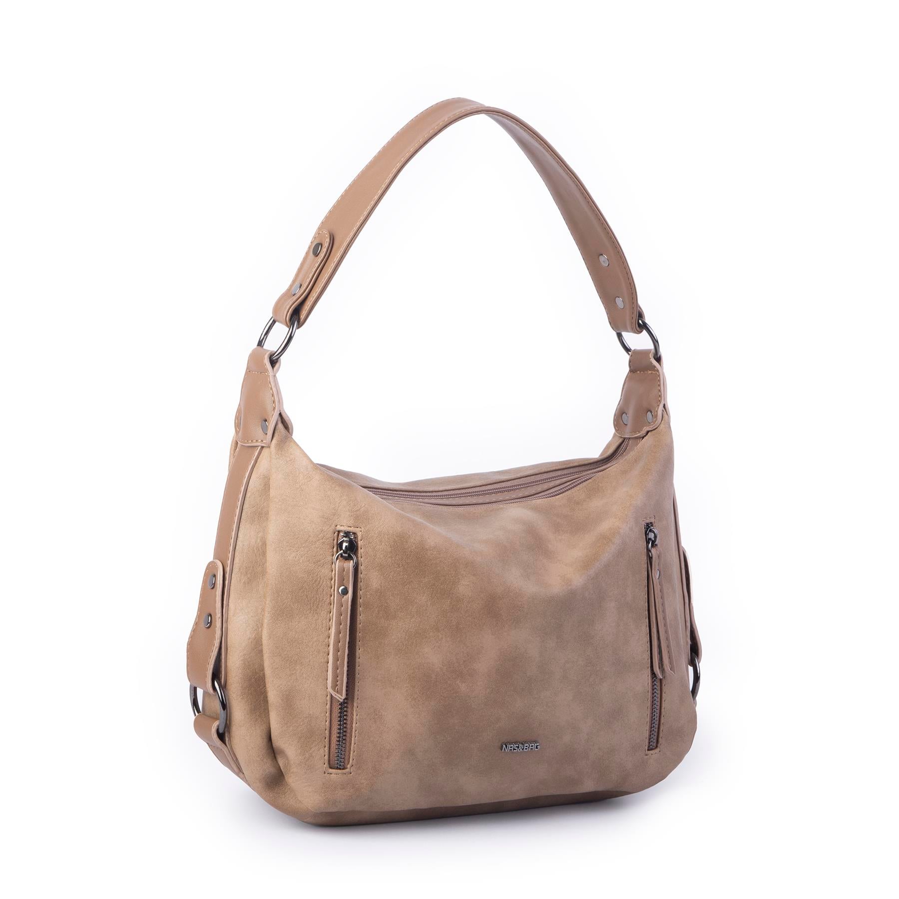 Nas Bag Çok Gözlü Kadın Omuz ve Çapraz Çanta (33x25 cm ) Vizon  Raven 