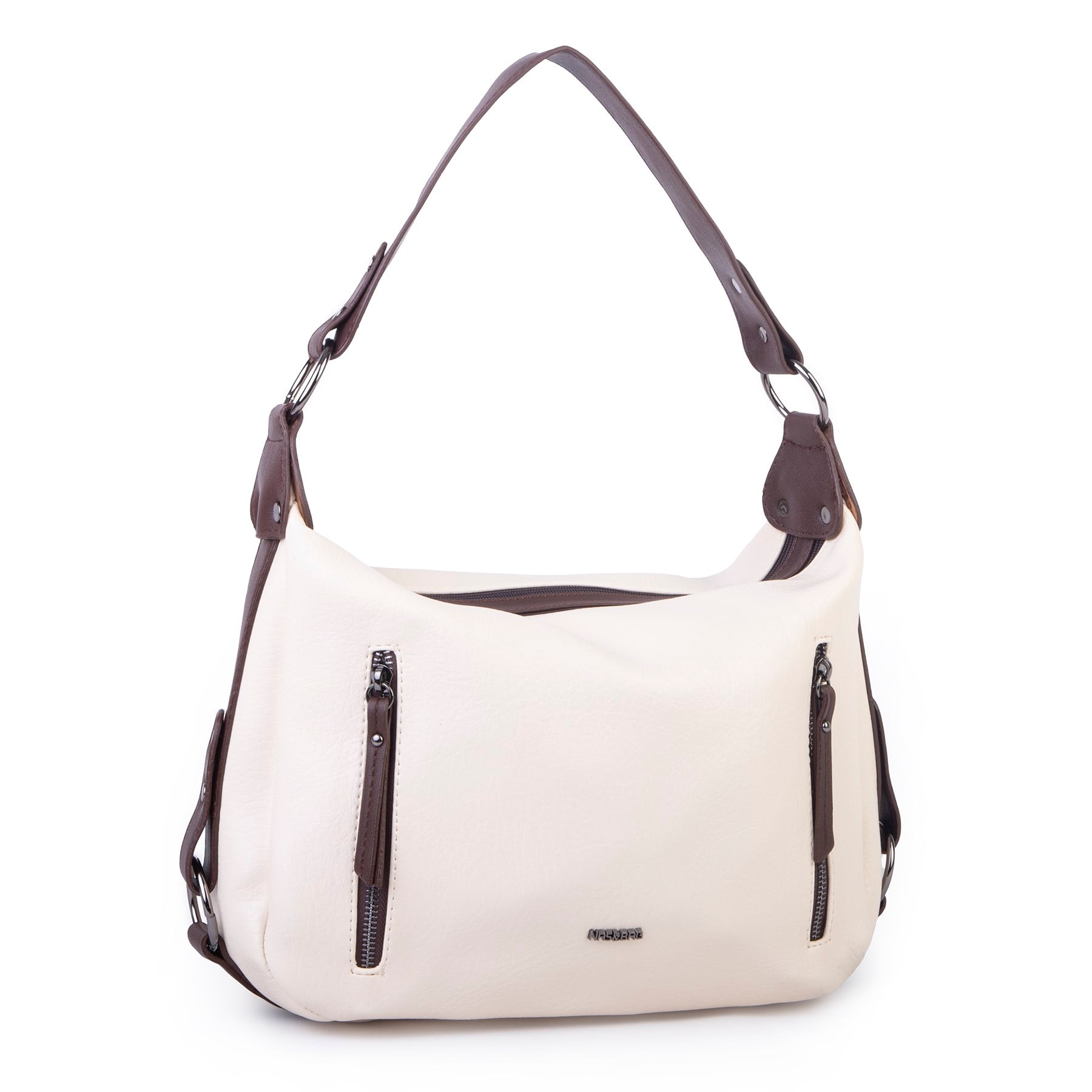 Nas Bag Çok Gözlü Kadın Omuz ve Çapraz Çanta (33x25 cm ) Krem Kahve Victoria