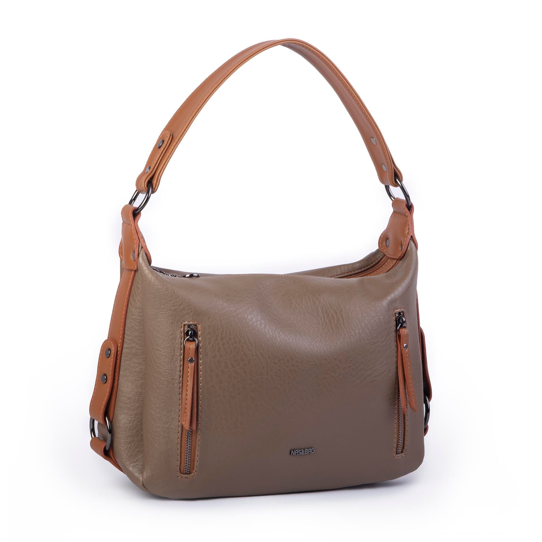 Nas Bag Çok Gözlü Kadın Omuz ve Çapraz Çanta (33x25 cm ) Vizon   Taba Victoria