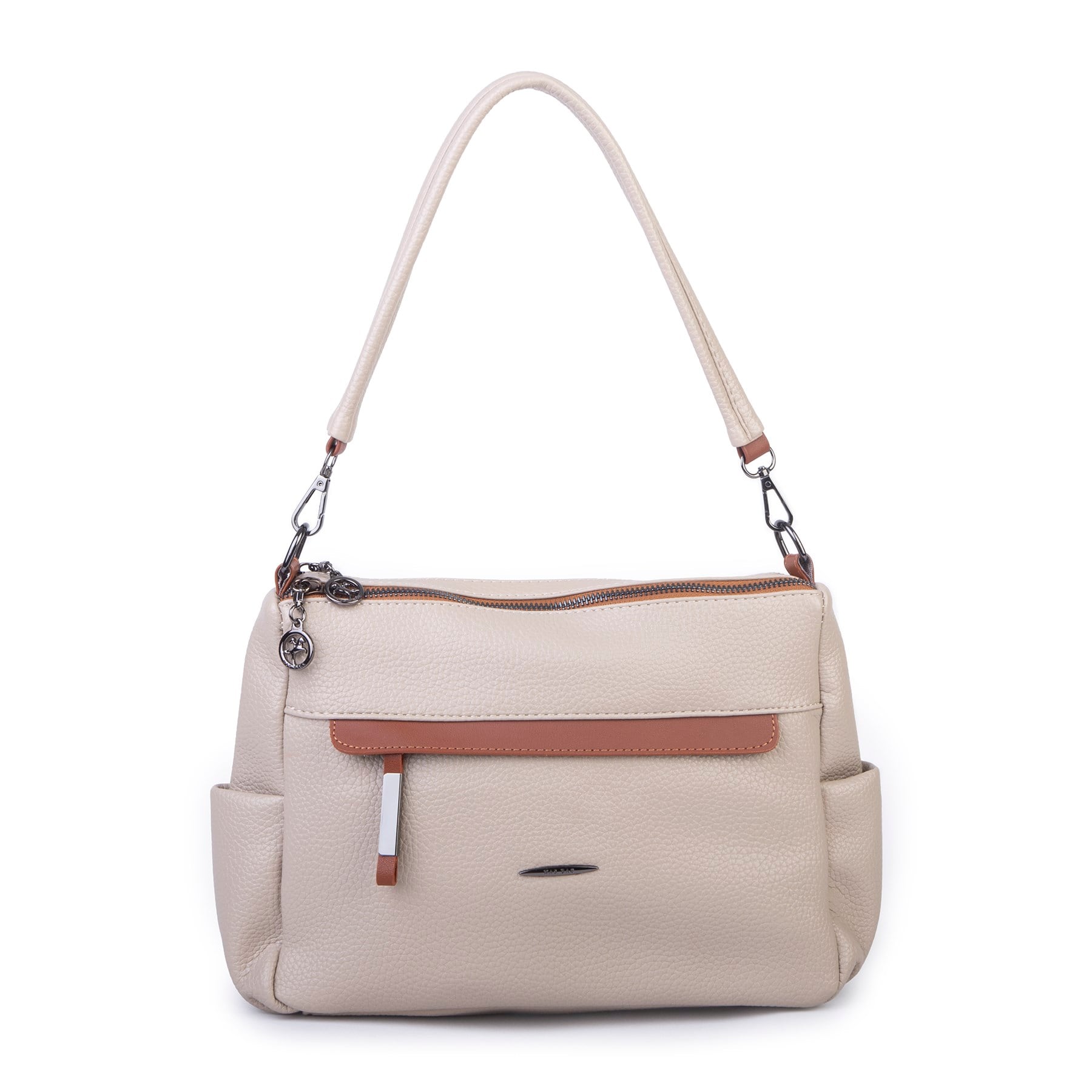 Nas Bag Çok Gözlü Yumuşak ve Hafif Yapılı Çift Askılı Omuz ve Çapraz Çanta ( 30x24 cm ) Kum Taba Victoria