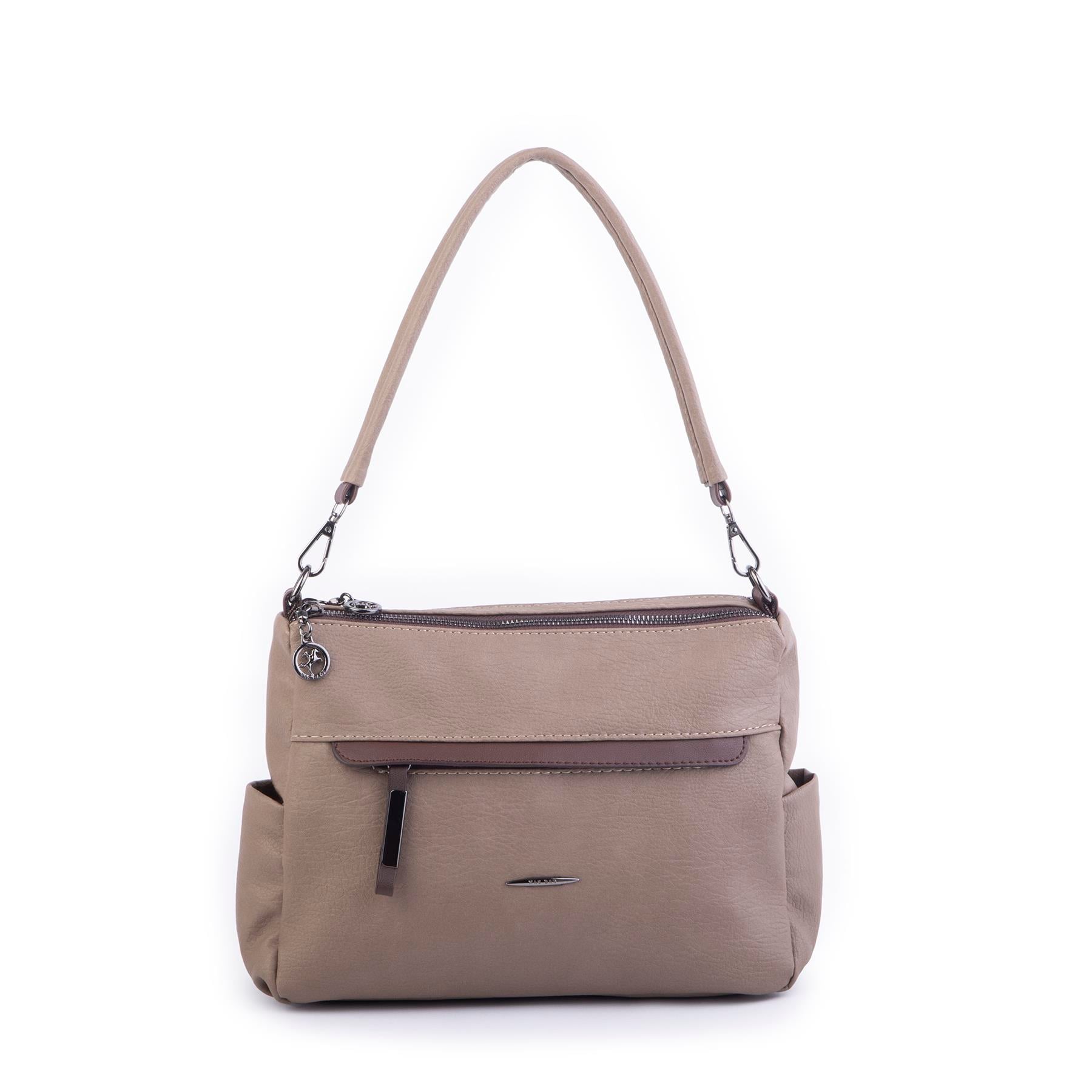Nas Bag Çok Gözlü Yumuşak ve Hafif Yapılı Çift Askılı Omuz ve Çapraz Çanta Vizon Kahve Lizbon ( 30x24 cm )
