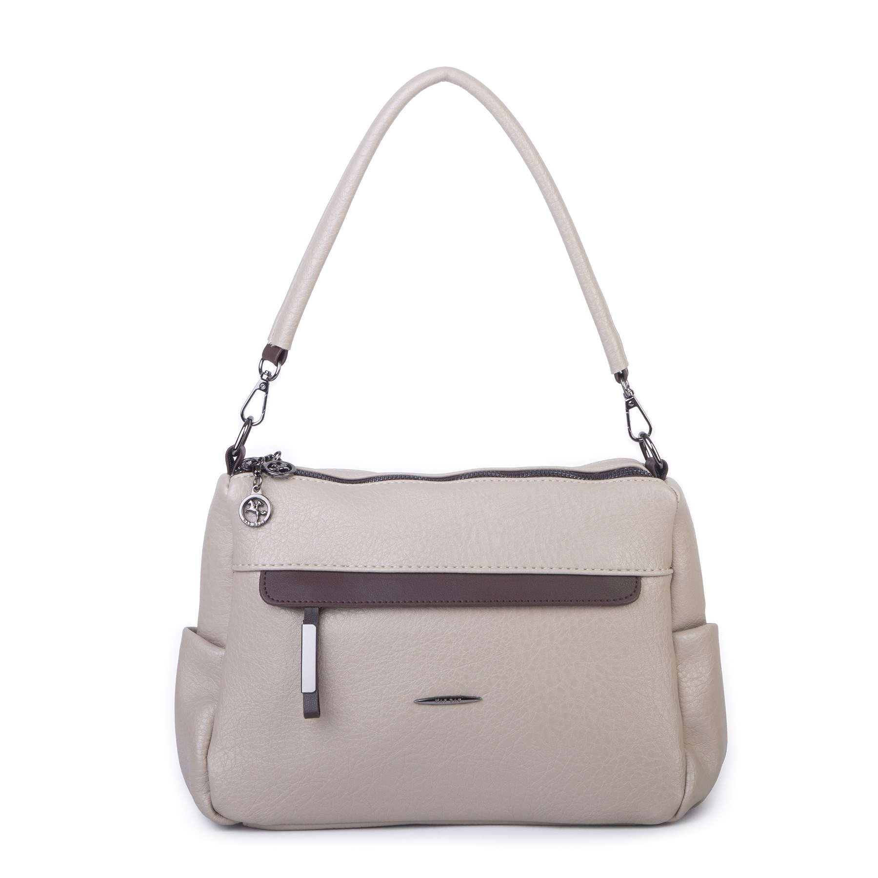 Nas Bag Çok Gözlü Yumuşak ve Hafif Yapılı Çift Askılı Omuz ve Çapraz Çanta ( 30x24 cm ) Kum Kahve Victoria