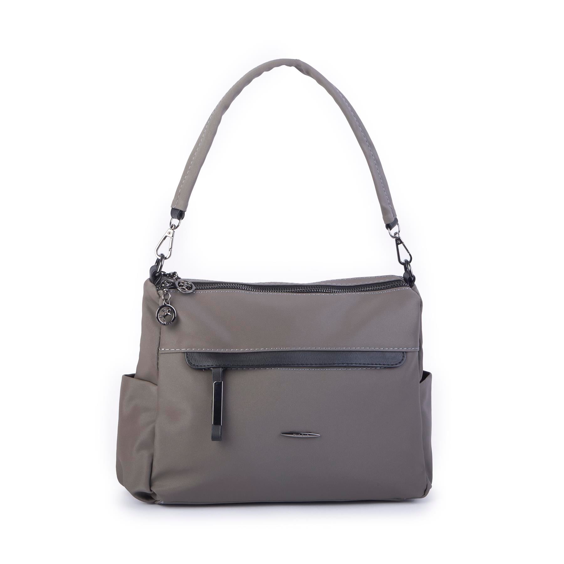 Nas Bag Çok Gözlü Yumuşak ve Hafif Yapılı Çift Askılı Omuz ve Çapraz Çanta Gri Siyah   Buzzy  ( 30x24 cm )
