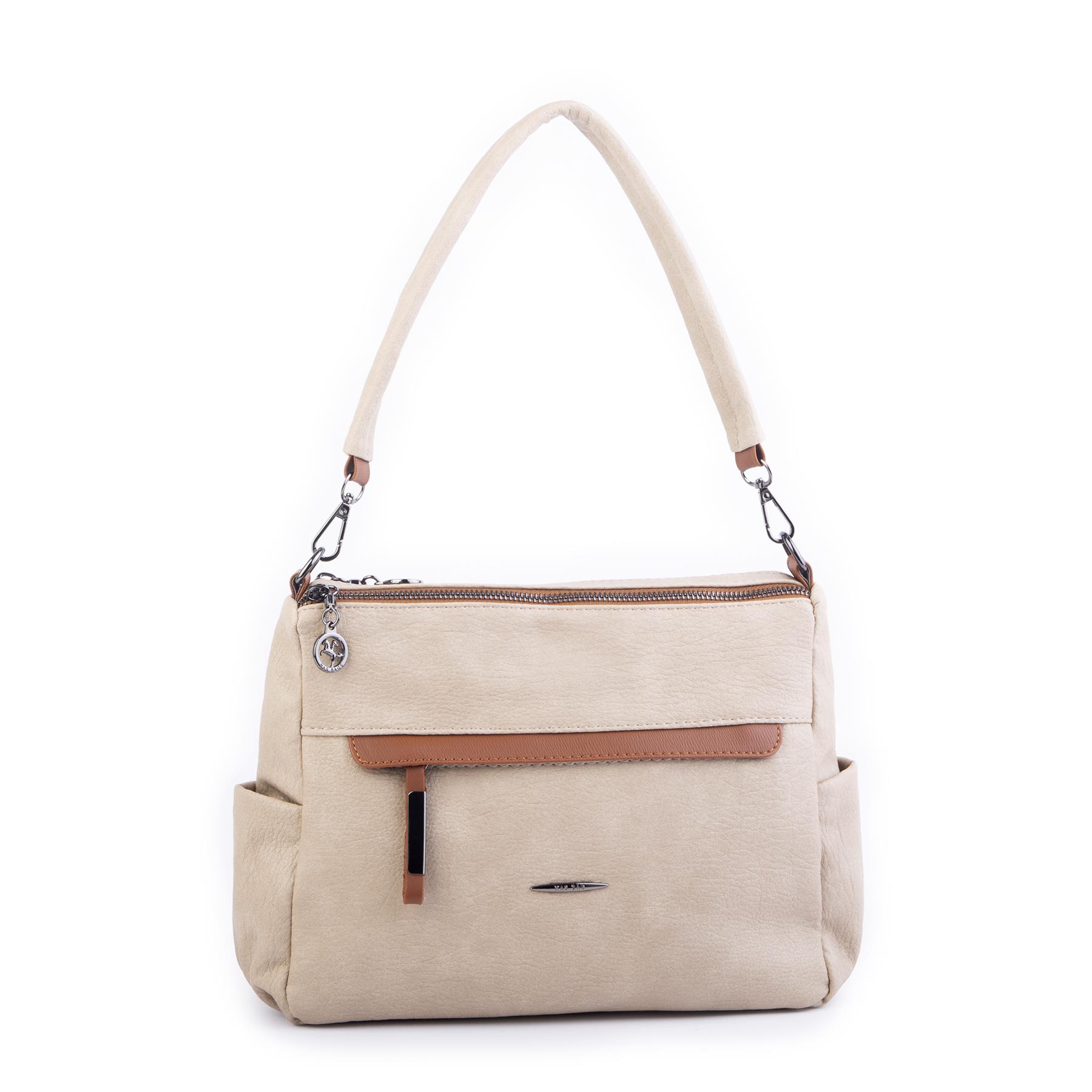 Nas Bag Çok Gözlü Yumuşak ve Hafif Yapılı Çift Askılı Omuz ve Çapraz Çanta Kum Taba  Lizbon ( 30x24 cm )