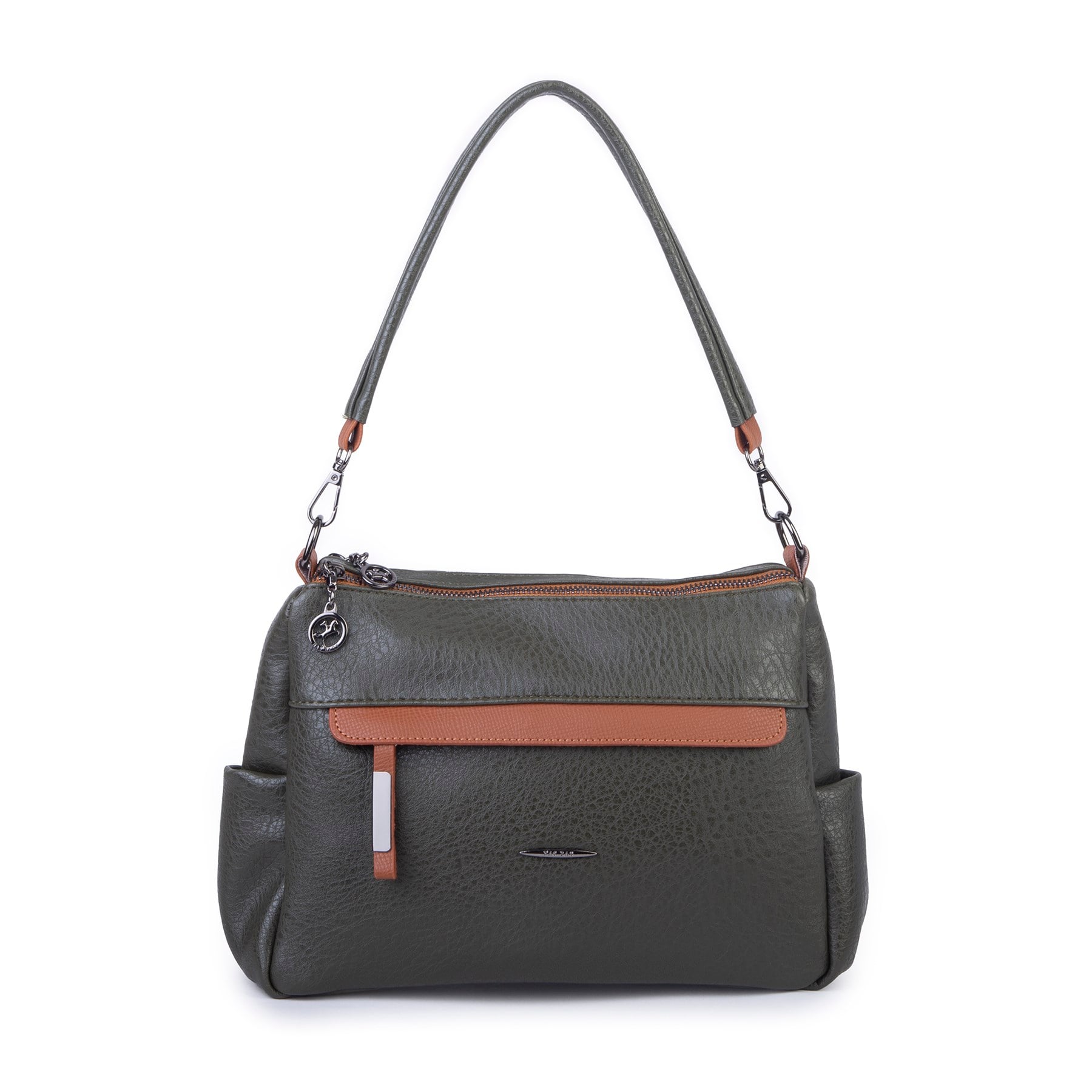 Nas Bag Çok Gözlü Yumuşak ve Hafif Yapılı Çift Askılı Omuz ve Çapraz Çanta ( 30x24 cm ) Haki Taba Victoria