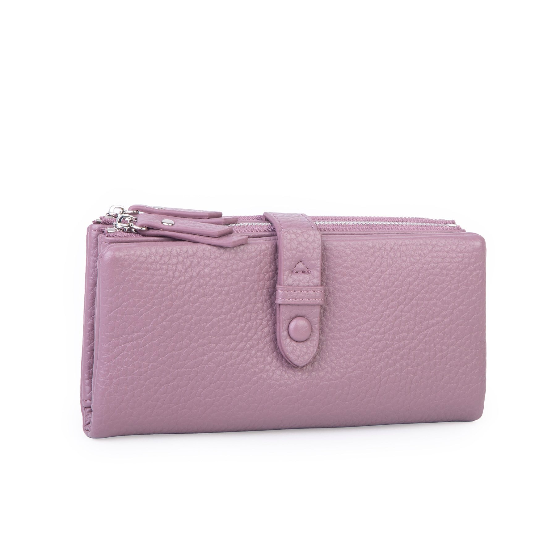 Nas Bag Çok Kartlıklı Çift Fermuarlı Çıtçıtlı Çok Gözlü Cüzdan Mor