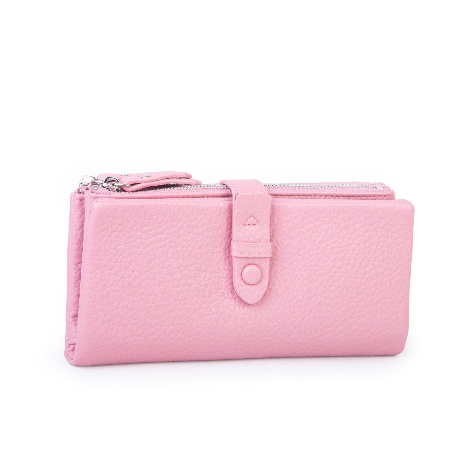 Nas Bag Çok Kartlıklı Çift Fermuarlı Çıtçıtlı Çok Gözlü Cüzdan Pembe
