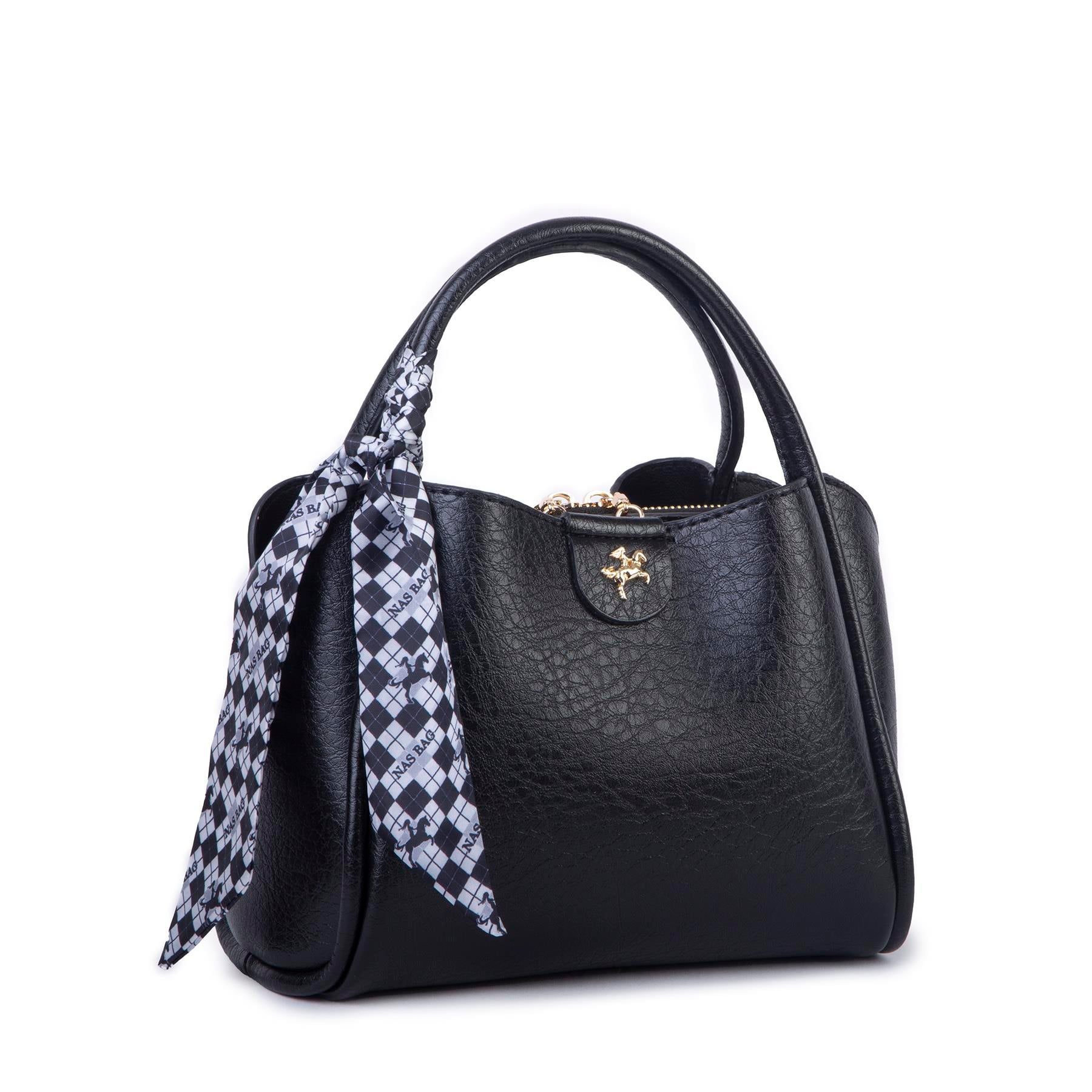Nas Bag Fularlı Mini Boy El ve Çapraz Çanta Siyah Victoria