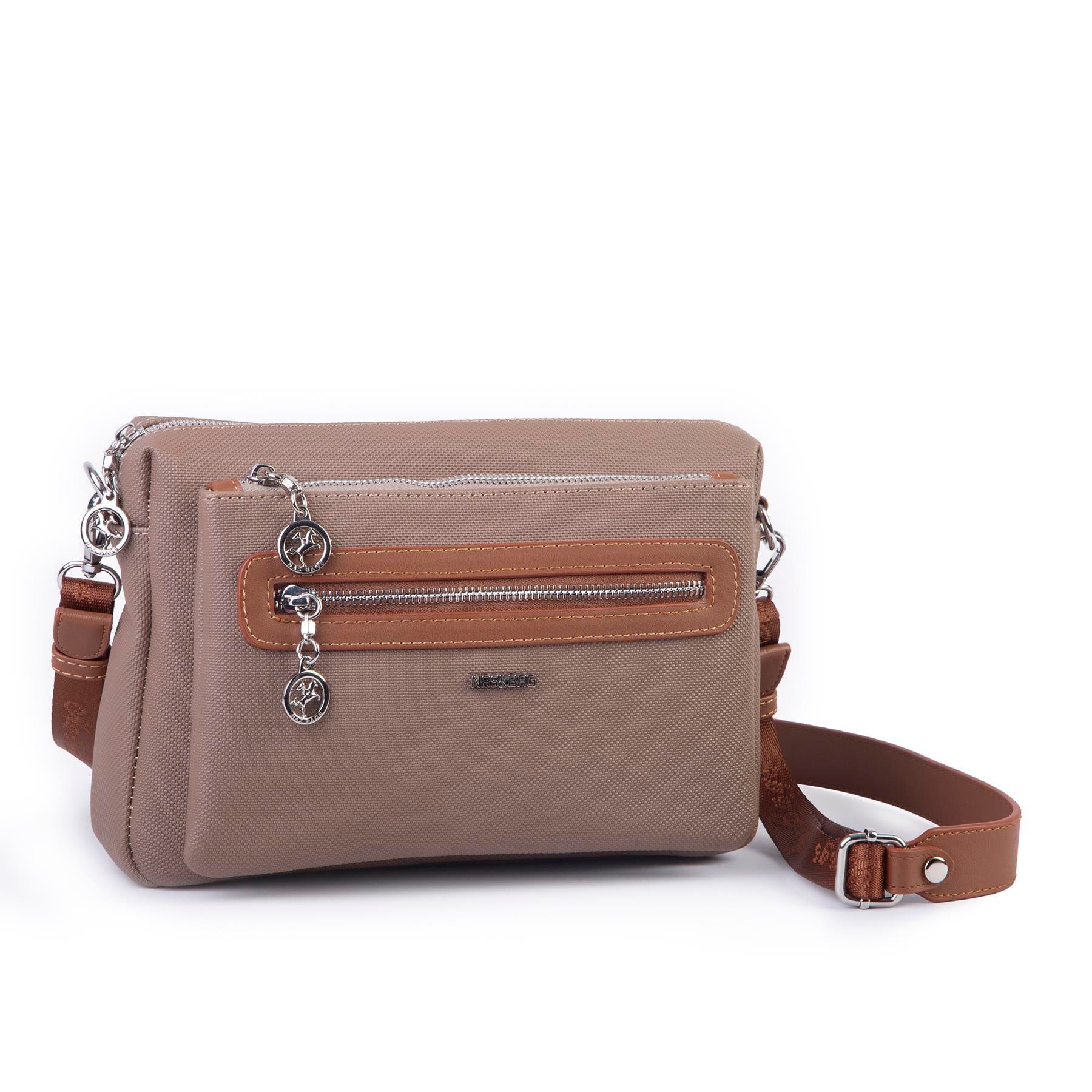 Nas Bag Günlük Çok Gözlü Çanta (en: 26 cm  ; boy:17 cm) Vizon Taba Lacste