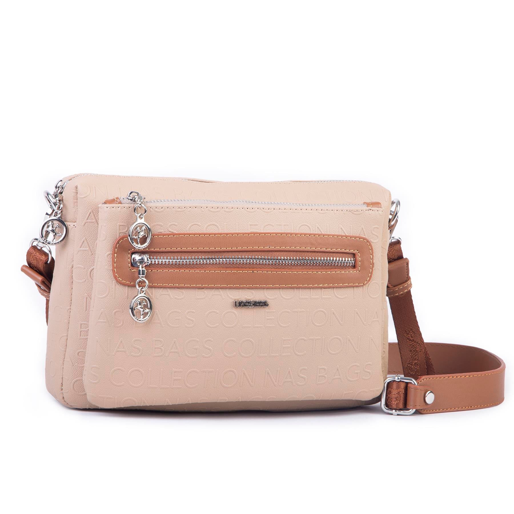 Nas Bag Günlük Çok Gözlü Çanta (en: 26 cm  ; boy:17 cm) Kum Taba Gofraj