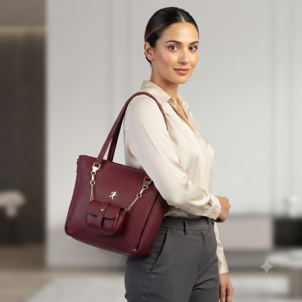 Nas Bag Kadın 2 li Set Omuz Çantası Bordo Victoria